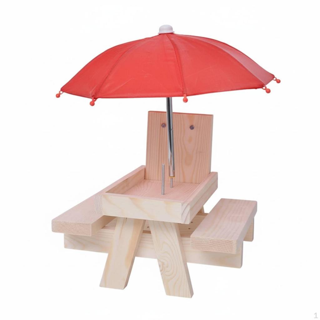 Table Squirrel Feeder Wood Construction Wooden with Umbrella Weather Resistant Feeding