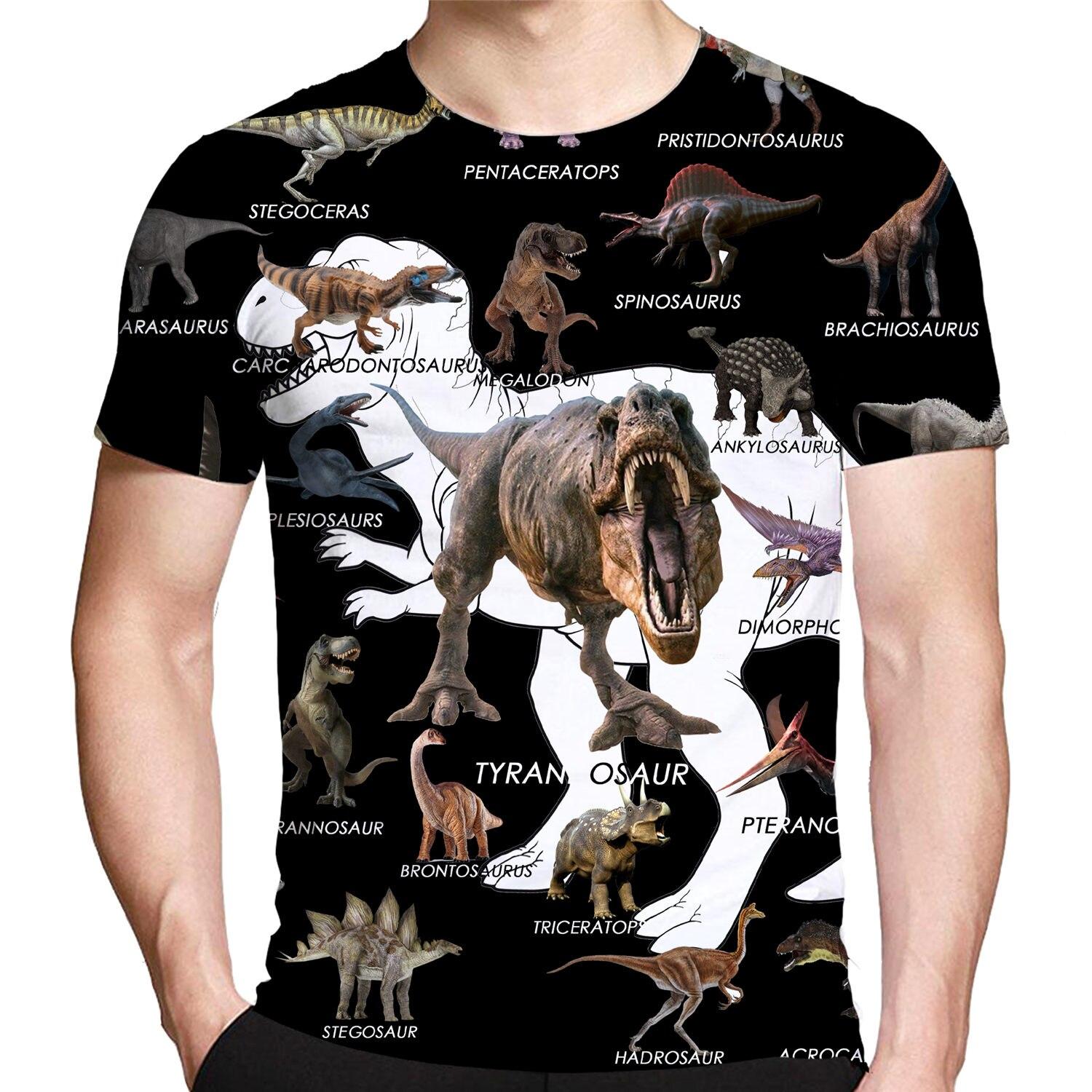 

Мужская футболка с 3D принтом динозавра и круглым вырезом, с коротким рукавом, уличная одежда с забавным рисунком животных, летние свободные мужские футболки большого размера