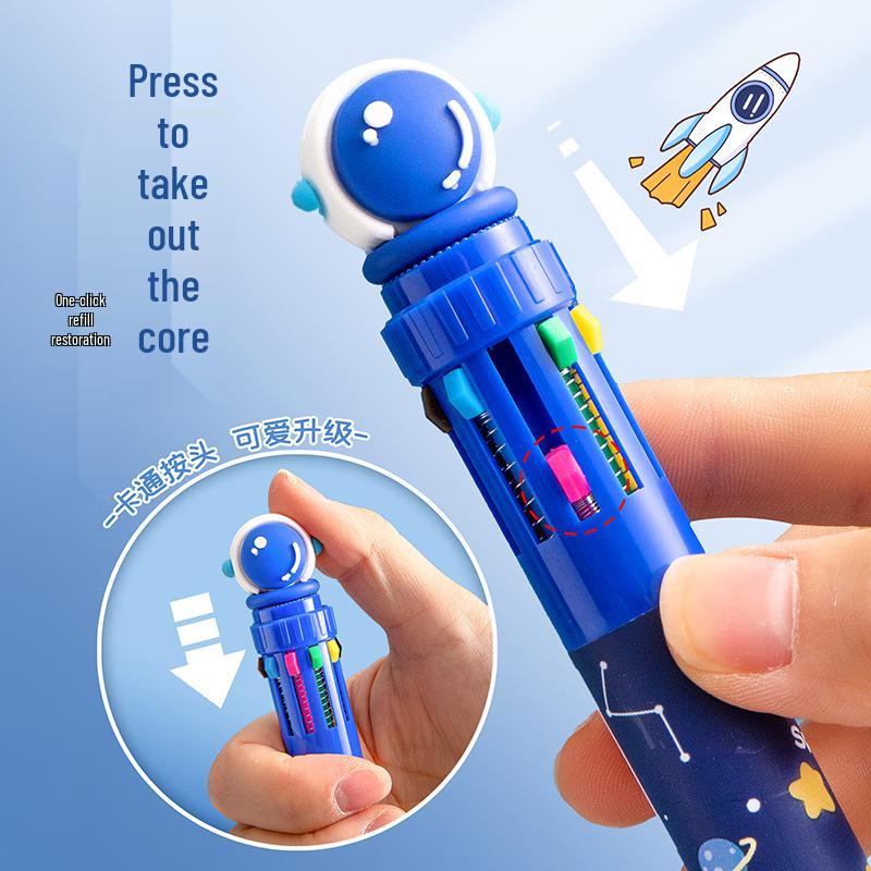 Ten-Color Cartoon Click-Action Multi-Functional Ballpoint & Marker Pen for Students