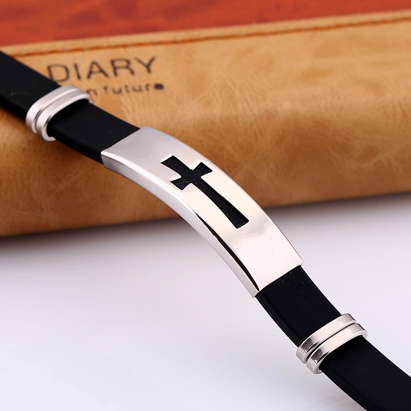 Trendy Fashion Cross Stainless Steel Silicone Bracelet Jewelry