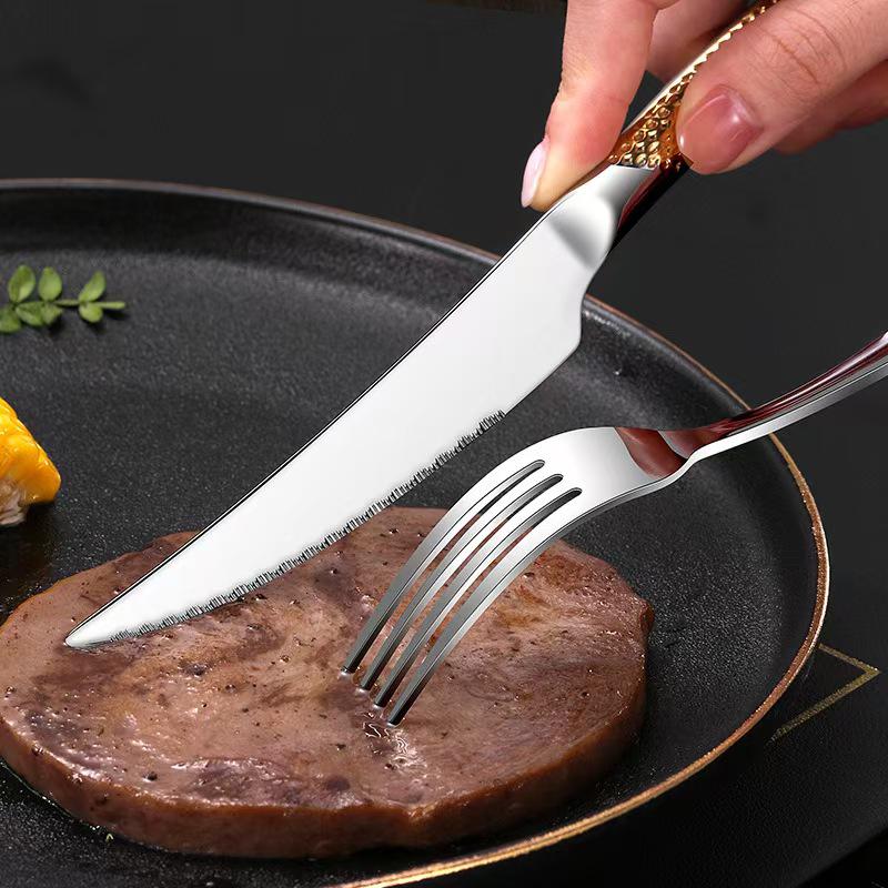 Star Diamond Gold-Plated Stainless Steel Cutlery Set: Luxury Steak Knife and Fork for Hotels