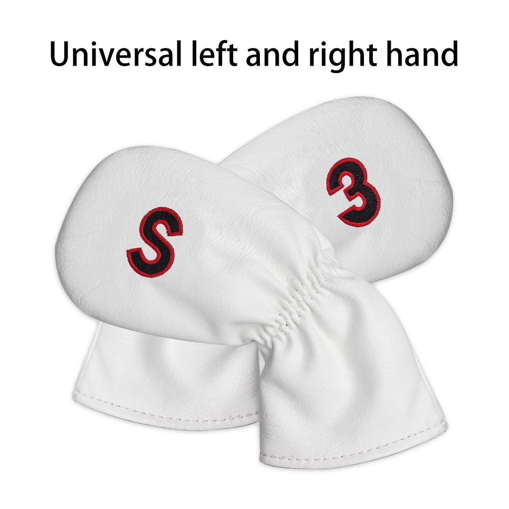 Golf head cover iron club set for men, left and right, 10 pieces (3-9, P, A, S) Red, number embroidery on both sides, white, synthetic leather, PU