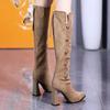Vintage Winter Women Knee High Boots Fashion Pointed Toe High Heel Shoes Concise Long Botas De Mujer