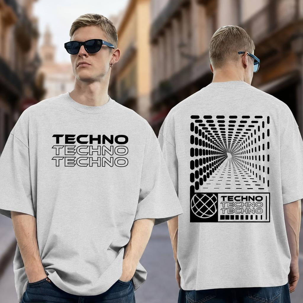 Stampa Rave TECHNO Minimalista Abbigliamento Unisex T-shirt in Cotone Unisex Casual Girocollo Manica Corta Top Estivi Streetwear T-shirt