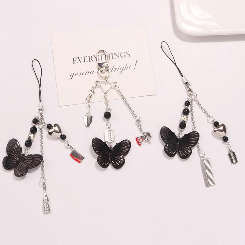 Pingente de telefone gótico punk chaveiro borboleta coração doce legal corrente de telefone fone de ouvido capa bolsa decorações pingente