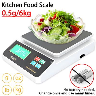 Bilancia da cucina elettronica digitale da 0,5 g/6 kg con display LCD multifunzione in acciaio inossidabile, strumento di misurazione del peso per alimenti e cottura