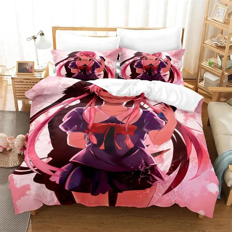 Anime Jurnalul Viitorului Yuno Gasai Set de Pat Husă de Plapumă Față de Pernă, Mărime King Queen Twin Băieți Fete Adulți Set de Lenjerie de Pat