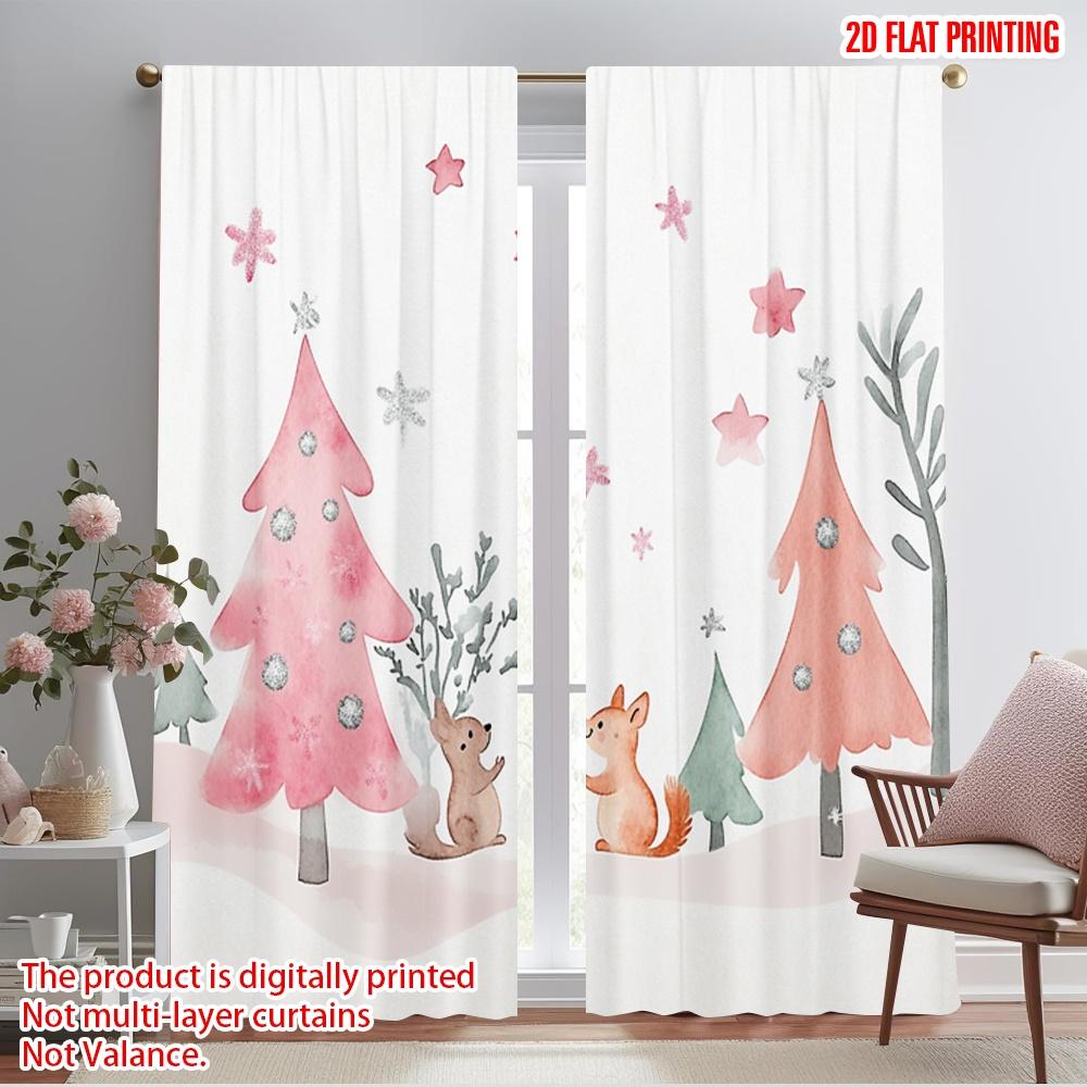 

2pcs,2D plane printing Curtains Roller Blinds Cute Squirrels Winter Forest Watercolor (3) Polyester Fabric (without rod) 52.50×116.00 CM 2pcs