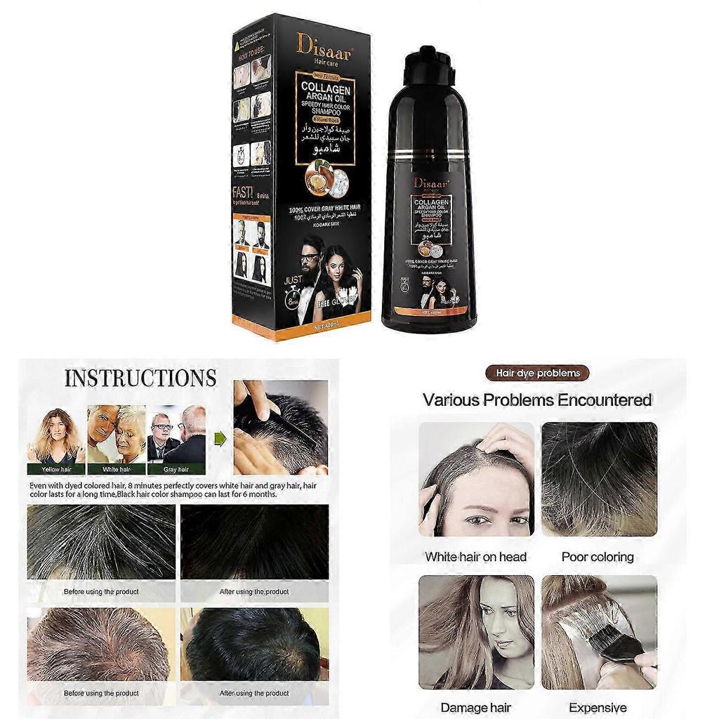 Blacken Hair Shampoo for White Hair Natural Herbal Supplement for Black Hair Color Plant Enriched Color Dye