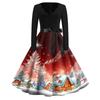 Women's Fashion V-Neck Relaxed-Fit Christmas Print Long-Sleeved Dress
