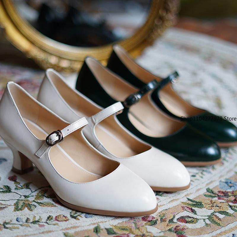 Fashion 2025 Retro Women Mary Jane Shoes Modern Classic Tango Jazz Standard Ballroom Latin Dance Shoes White Satin Heeled