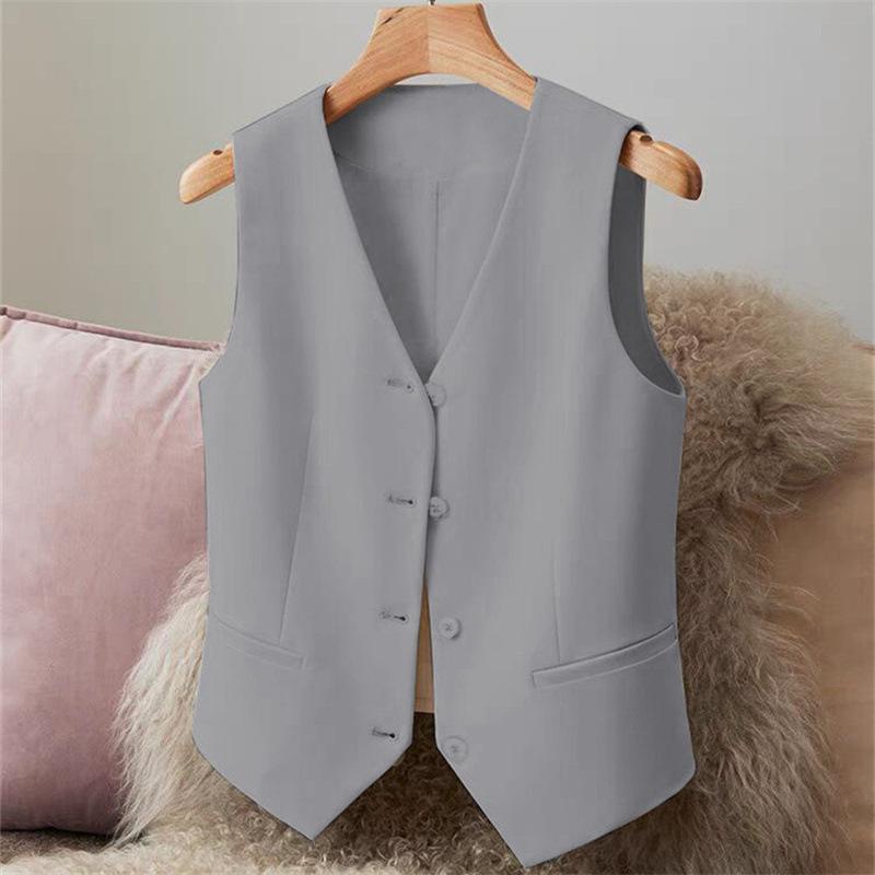 Women's Sleeveless Vest V-neck Button Front Cut Casual Elegant Spring Summer Tops Routine Suitable Office Vests & Waistcoats