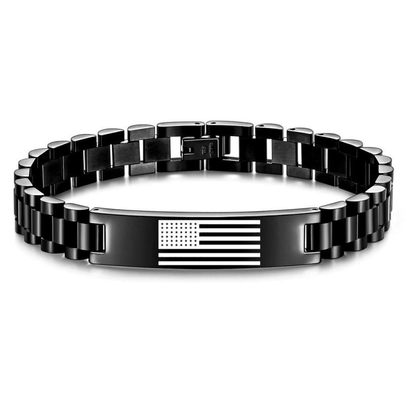 Stainless Steel Patriotic Flag Bracelet Men 10mm Engraved Heart Shape Gift Family Holiday Christmas Travel