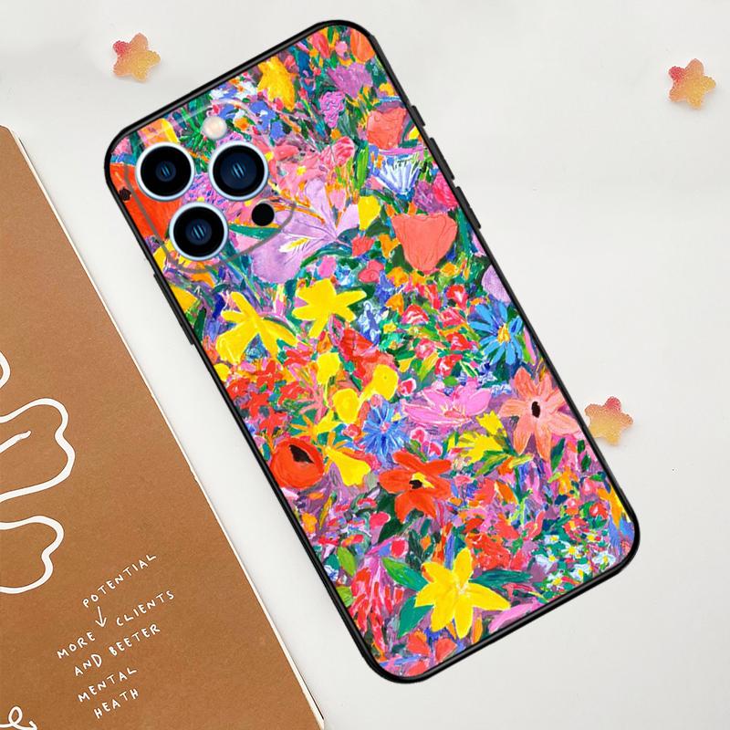 Colourful Flower Painting Art Case For iPhone 15 16 14 13 12 11 Pro Max Plus X XR XS Max 12 13 Mini Soft Bumper Cover