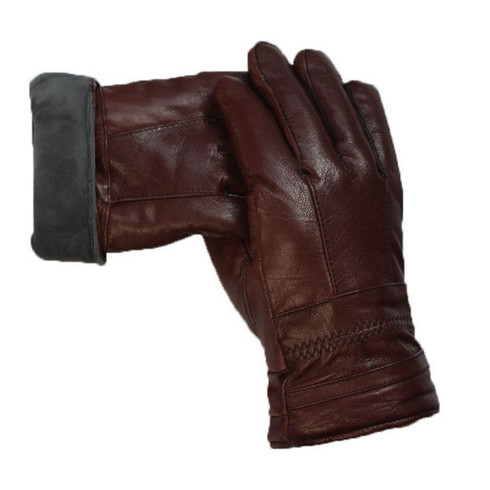 Winter Real Leather Gloves Men's Velvet Thickened Warm and Cold-proof Sheepskin Fashionable Outdoor Riding Gloves