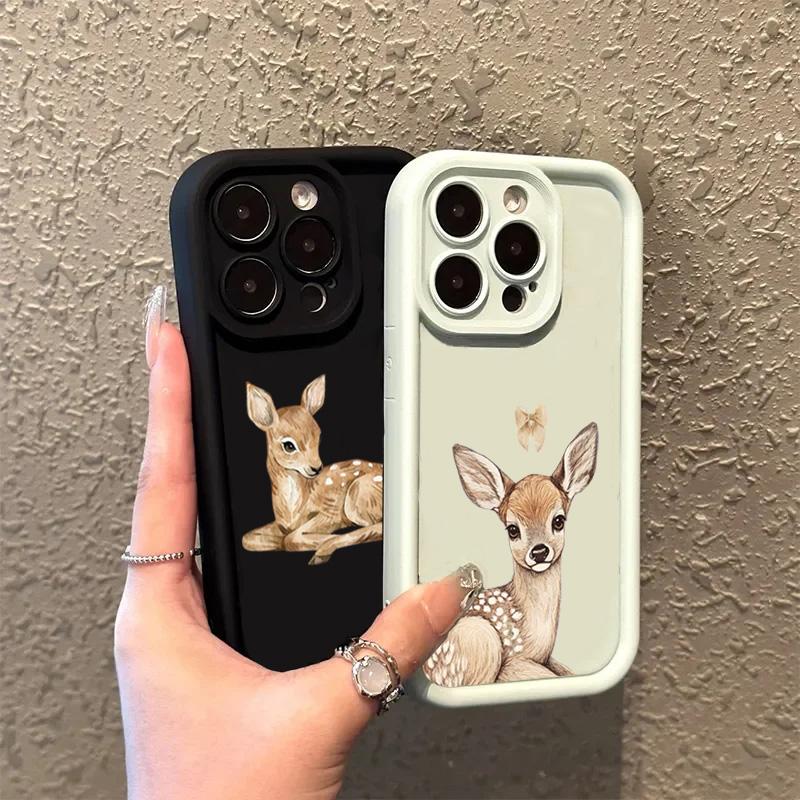 Cute Deer Pattern Silicone Soft Phone Case For iPhone 17 16 15 Pro Max 14 13 12 11 Pro 17 Air 16E XS X XR 7 8 15 Plus Cover