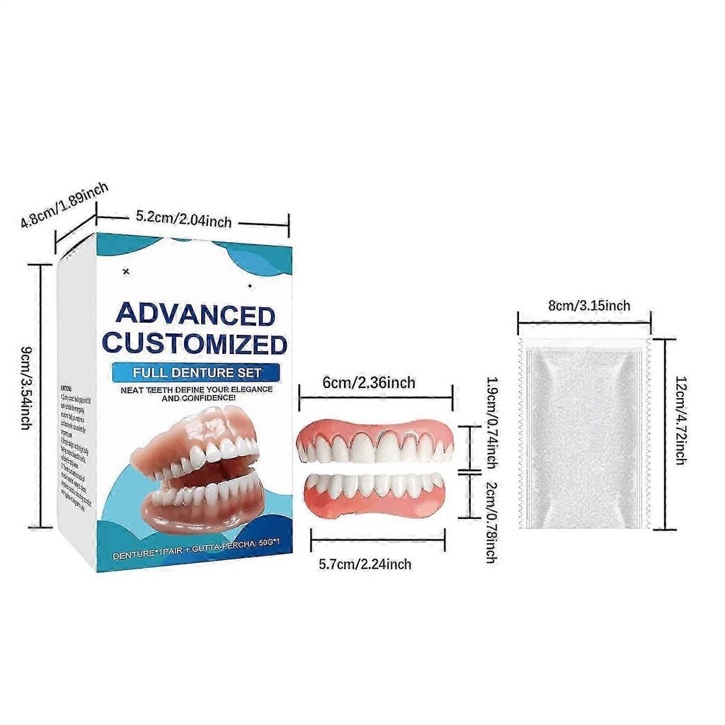3pcs Full Denture Set, Upper & Lower False Teeth for Men Women