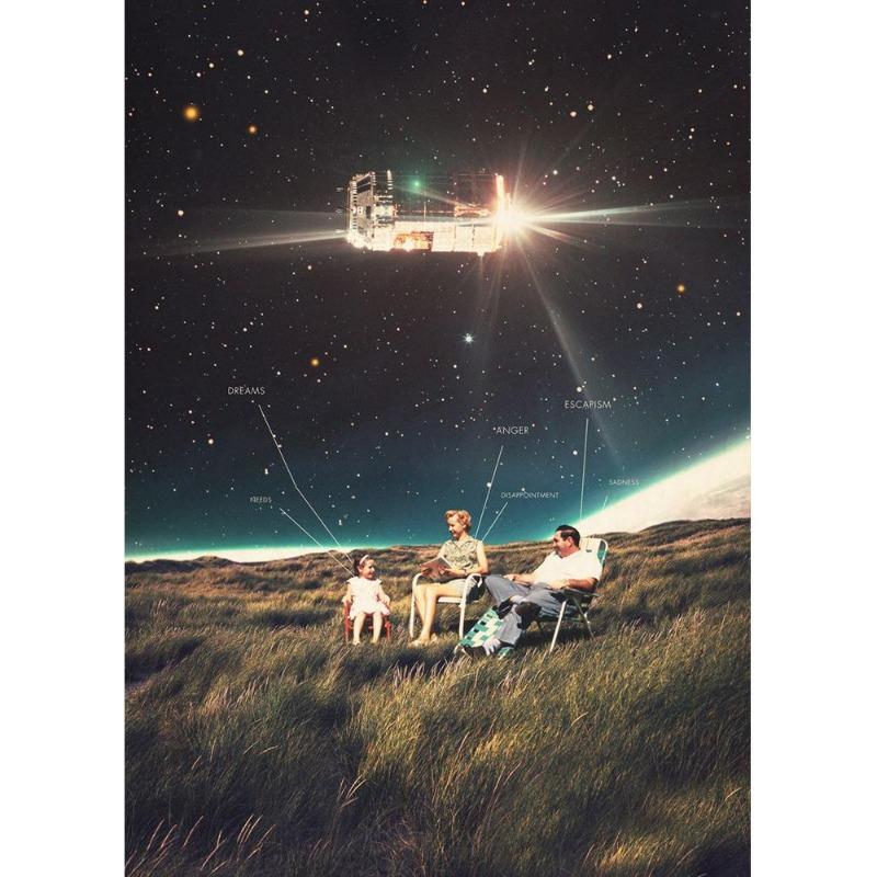 Vinatge Space Collage Night Sky Posters Canvas Painting Galaxy Moon Surrealism Wall Picture for Living Room Decoration At Home