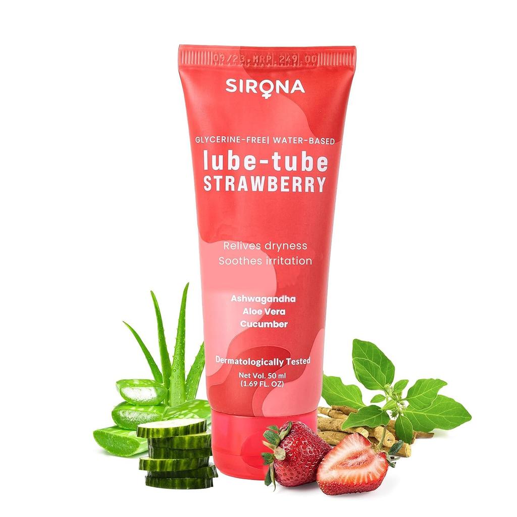 Sirona Lube Strawberry Flavoured Natural Lubricant Gel For Men & Women | Glycerine Free | Water-Based | Everyday Vaginal Moisturizer - 50 Ml (Pack