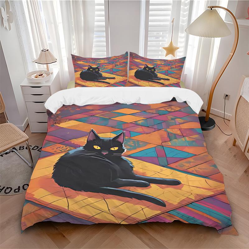 

3pcs bedding set Quilt Black Cat Includes 1 Comforter + 2 Pillowcases, Without Pillow Inserts, Soft Comfortable, Lightweight Breathable121 135x200cm