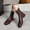Autumn and Winter Square Head Women's Martin Boots New Solid Color Low Heel Large Size Rear Zipper Women's Boots Korean Version Soft-soled Medium Boot