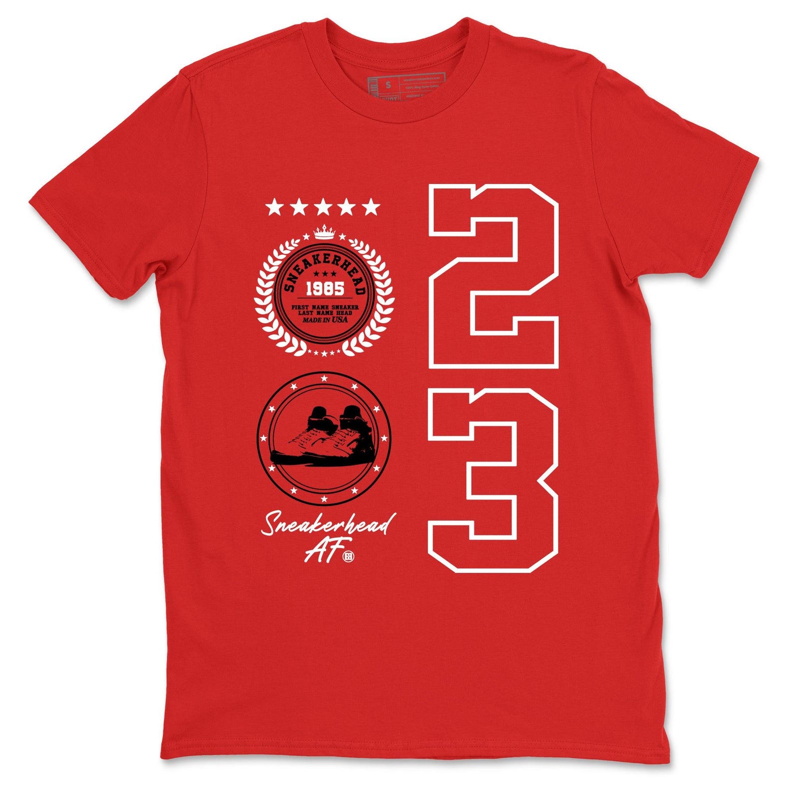 Sneaker Emblem graphic tee. Streetwear Brand Graphic T-Shirt. 5s Fire Red 3XL
