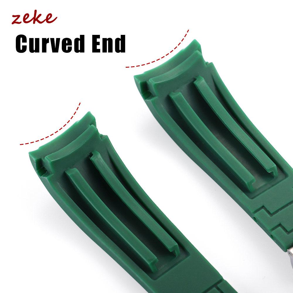 Curved End Rubber Watch Strap 20mm 21mm 22mm for Rolex for Water Ghost Folding Buckle Bracelet Waterproof Silicone Wrist Band