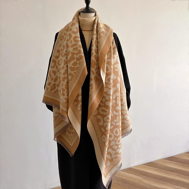 Women Winter Warm Leopard Printed Faux Cashmere Scarf Fashion Winter Cold-Proof Shawls And Wraps