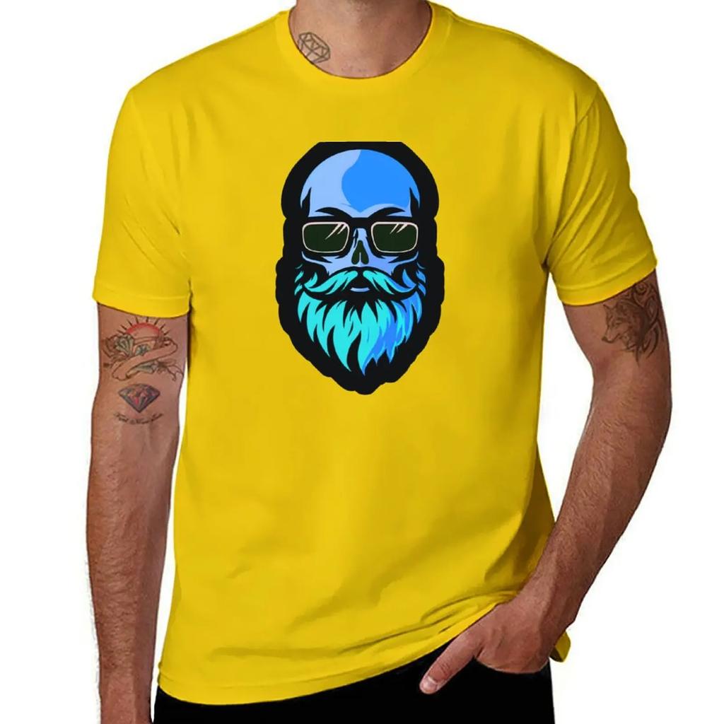 Hazey Blue Beard Skull TShirt quickdrying summer top Mens tshirt