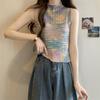 Summer French Chic Spicy Girl Rainbow Striped Knitted Small Tank Top Sleeveless Short Top for Women