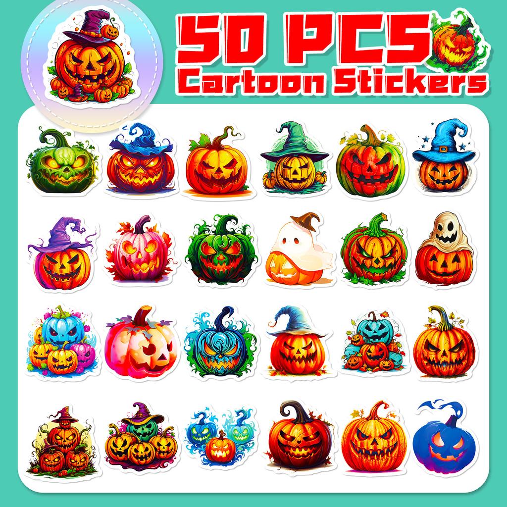 50 Halloween Pumpkin Graffiti Stickers Halloween Thriller Theme Stickers Cartoon Festival Stickers