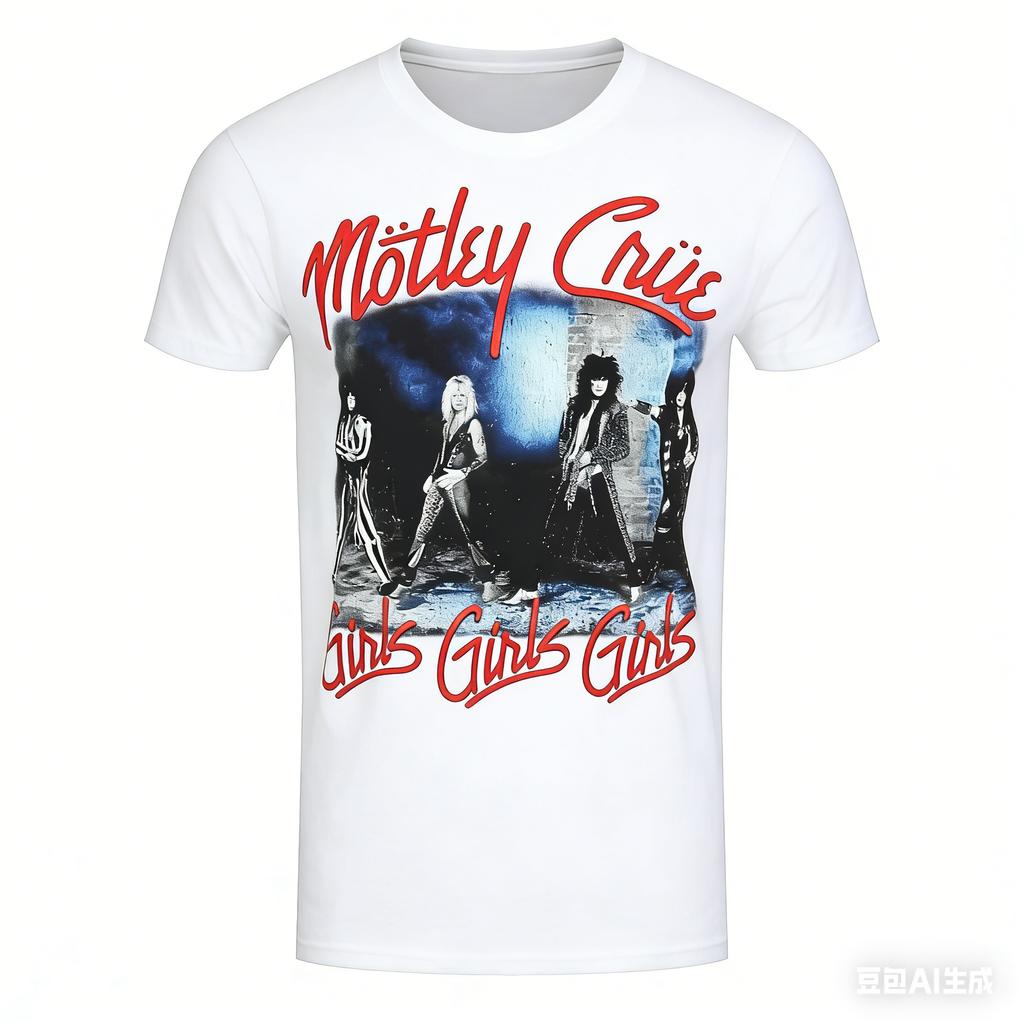 New Motley Crush Metal Rock Band Smoked Street 3D Neutral Tshirt Retro Harajuku American Round Neck Top Mens Wear