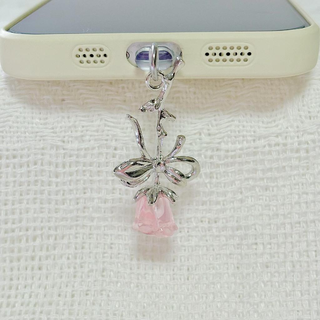1 Pink Flower Charm Mobile Phone Dust Plug, Cute Floral Hanging Accessory, Christmas Thanksgiving New Year Gift