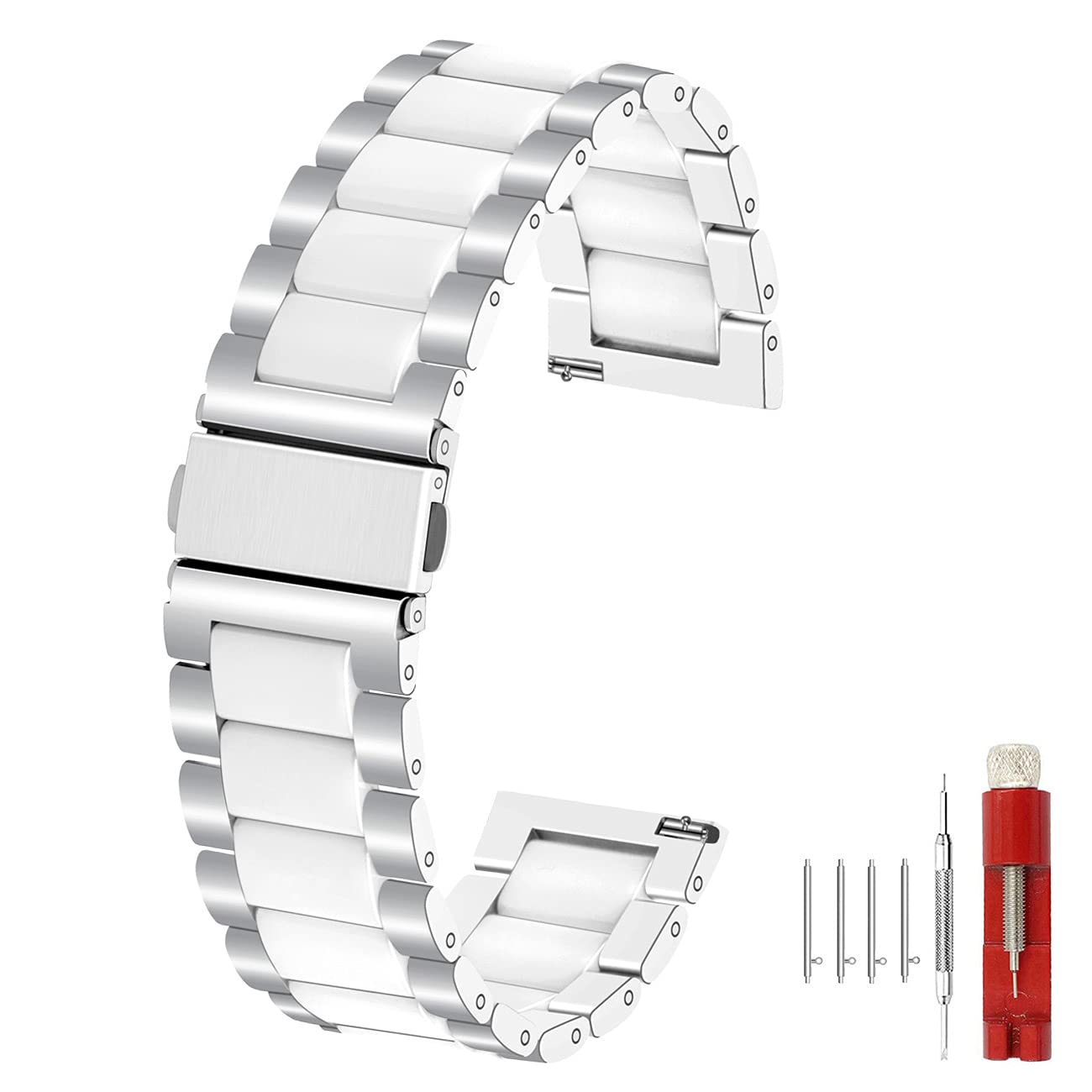 

[Kai Tian] Ремешок для часов из керамической нержавеющей стали, 22 мм, быстросъемный ремешок для часов для женщин и мужчин, сменный ремешок из серебристого металла