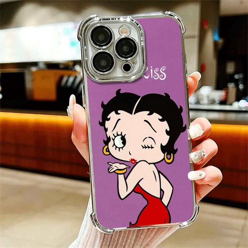 B-Bettys B-Boops Girl Plating Phone Case For Iphone 16 17 Pro Max Air 16E 14 15 Plus 12 13 Mini Anti-Fall Airabag Cover