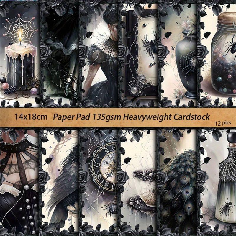 12 Arkuszy Gotycki Czarny Las Blok Papieru do Scrapbookingu, Vintage Papiernicze do Journalingu DIY, Ciężki Karton Narzędzia do Dekoracji