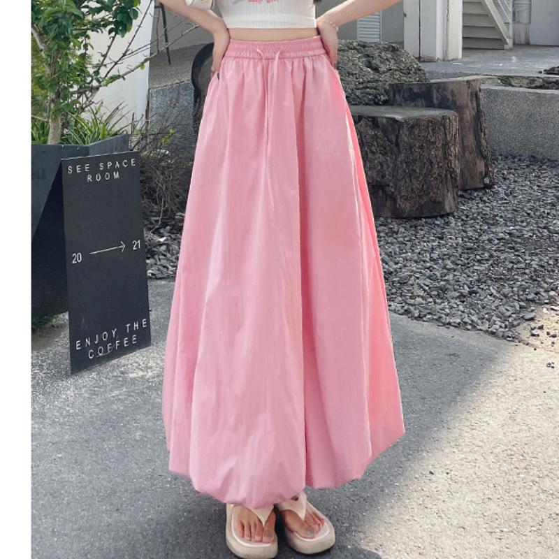Blue Flower Buds Fluffy Skirt for Women In Summer Thin New High-waisted Slim Small Ice Silk Lantern Skirt