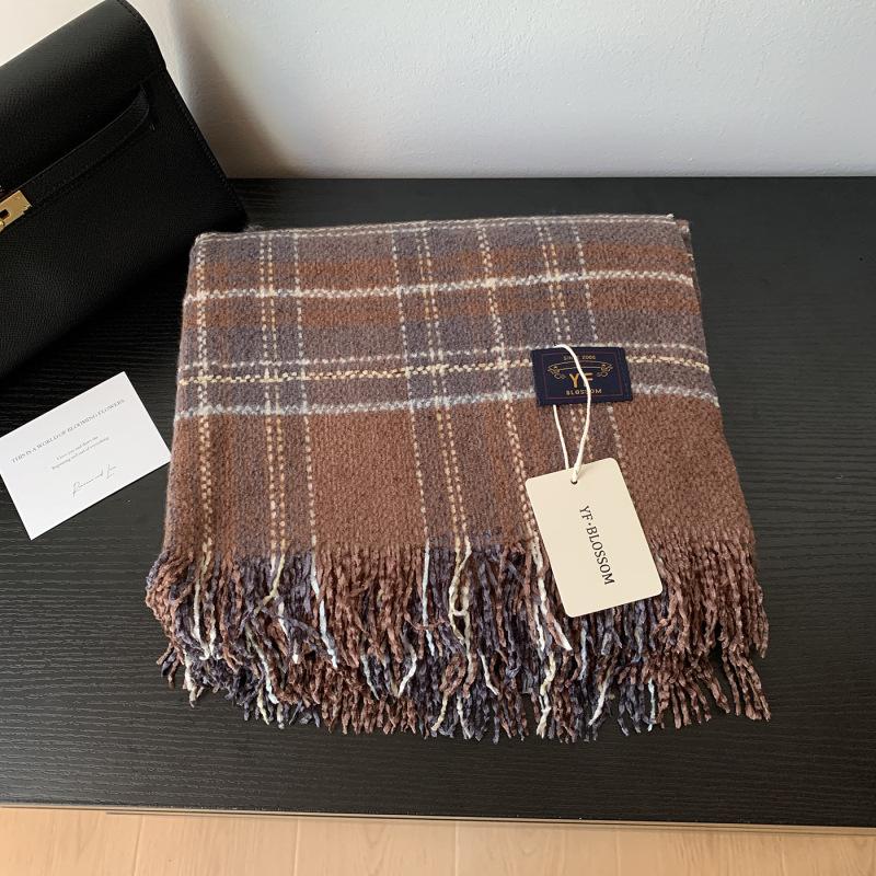 Autumn Winter Plaid Scarf Women Men Retro Black Checkered Warm Fringe Scarf Korean Fashion Soft Thick Shawl For Unisex Lady Male