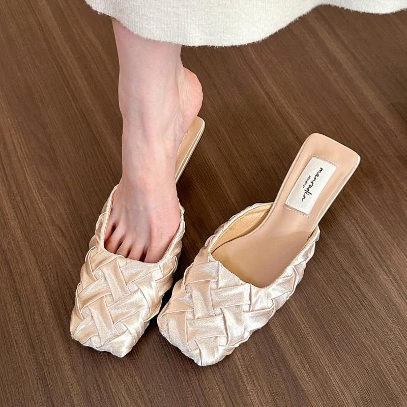 

Fashion Medium Heel Sandals Square Toe Slides New Collection Designer Luxury Woman Slippers 2025 Trend Original 39 Mules Shoes for Women 35