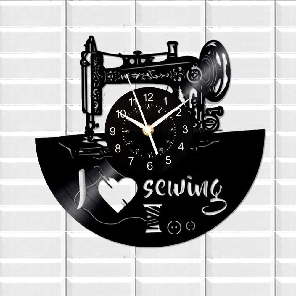 Sewing Machine Vinyl Record Wall Clock Tailor Home Decoration Silent Watch Clothing Sewing Machine Art Tailor's Best Gift Clock