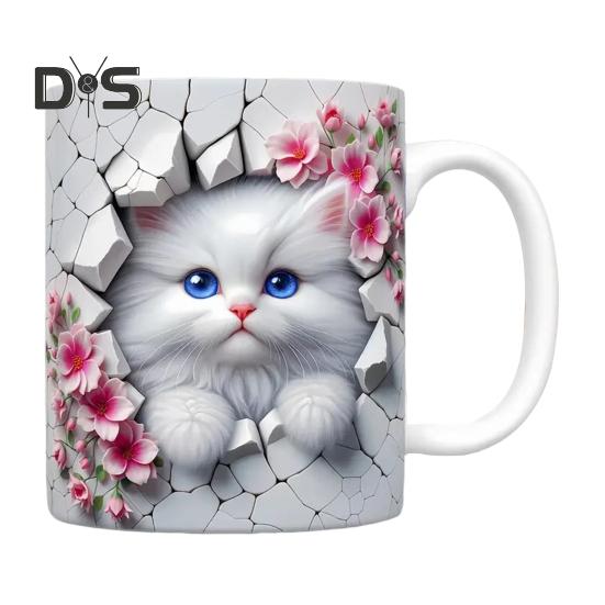 

Керамическая кружка для кошек, 11 унций, керамическая кружка для питья, классическая 3D-книжная полка, стакан для воды, рождественский подарок любителям кошек B