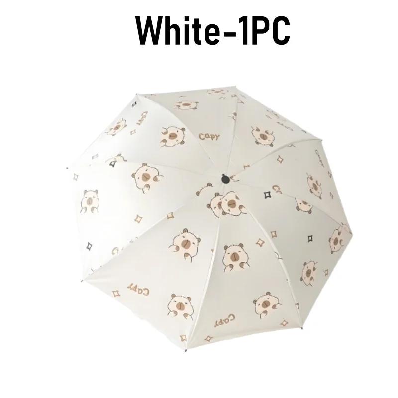 Girls Capybara Sun Umbrella Portable Foldable Plastic UV Protective Sunshade Dual-Use Cute Design for Outdoor Travel