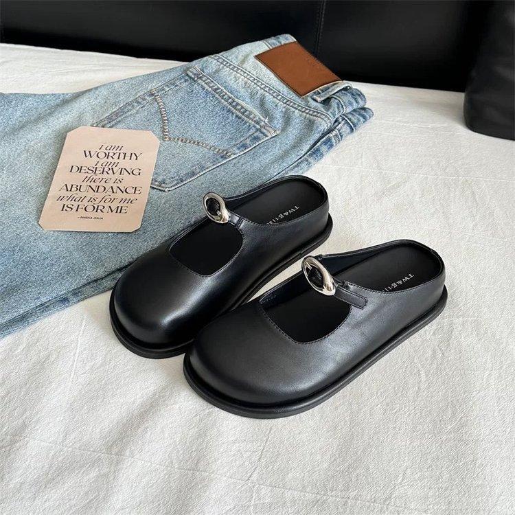 

2025 summer new bag head slippers women s fashion thick bottom shallow mouth not tired feet half drag single shoes with skirt lazy shoes 35 чёрный