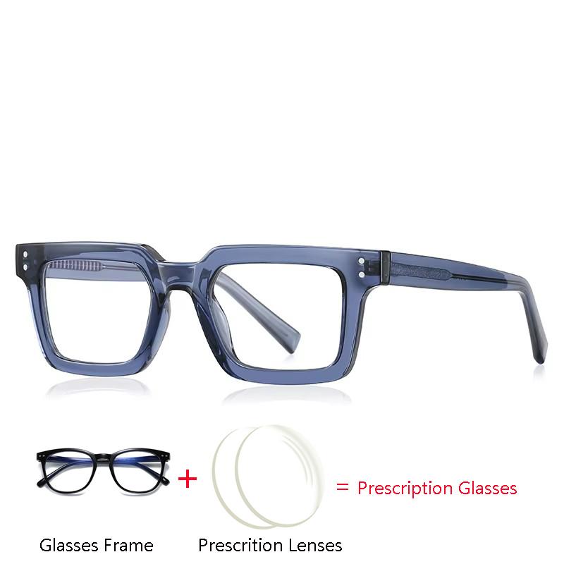 Transparent Blue Frame Square Eyeglasses Women Anti Blue Rays Photochromic Shortsighted Hyperopia Progressive Eyewear