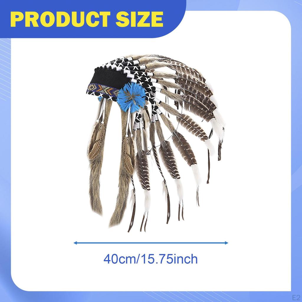 Artificial Feather Headdress Decorative Photo Props Indian for Dance Role Playing