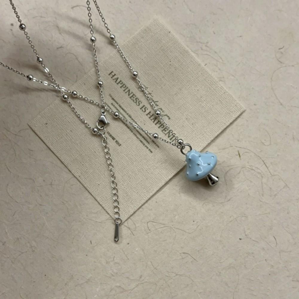 Colorful Mushroom Pendant Necklace Enamel Mushroom Fashion Necklace Sweet Women's Necklace Women