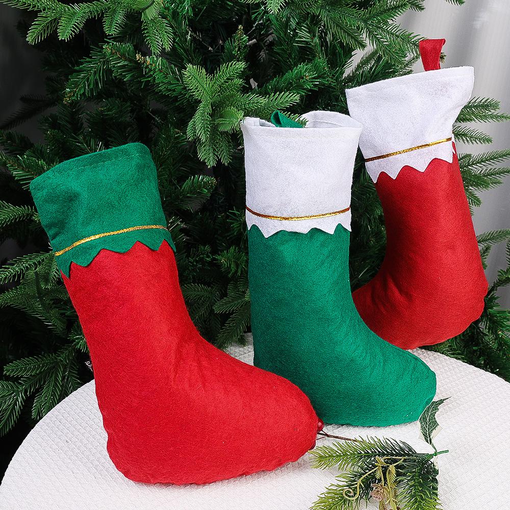 10/20PC Red Felt Christmas Stockings Hanging Bag With Golden Trim  Non-Woven Fabric Xmas StockingsFireplace Party Hanging Decor