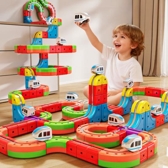 8/18/26/32/38Pcs/Set Magnetic Train Track Set DIY Race Car Cube Rail Boys Girls Gravity-Defying Building Kit Toddlers