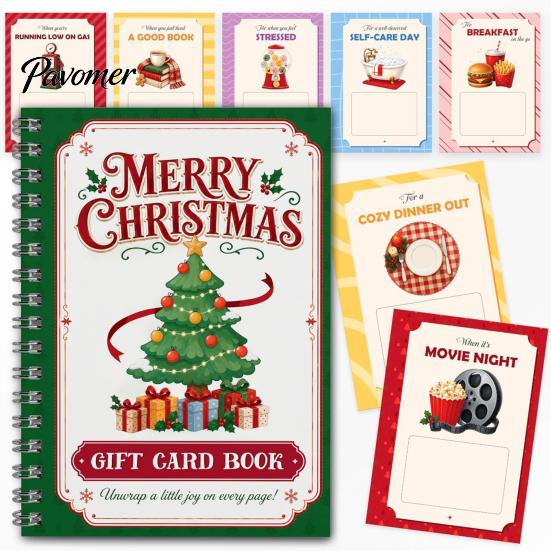 Portable Memory Keeper for Cash Christmas Gift Card Book, 7" x 5" Spiral Bound Merry Unique DIY Holiday Solution Booklet, Greeting Album, Personalized