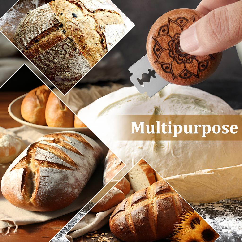 Bread Bakery Lame Tool Wooden Scraper Bread Knife/Slicer/Cutter Dough Bakery Scoring Lame with Blade Portable Bread Scoring Tool